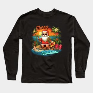 Tropic Merry Christmas, Santa Claus surfer, vacation Long Sleeve T-Shirt